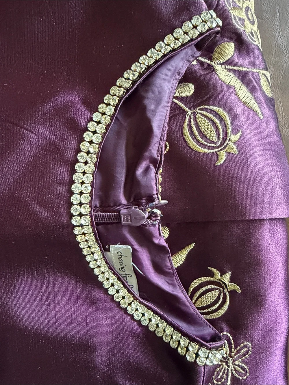 Chasing Fireflies Purple Satin Dress with Gold Embroidery